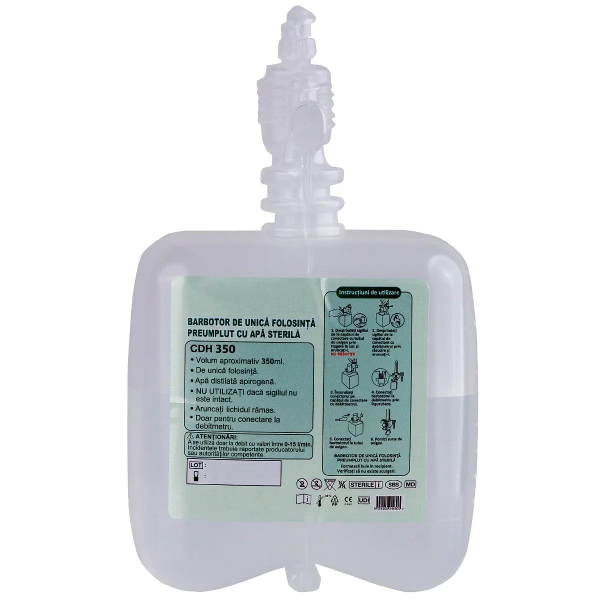 Barbotor oxigen cu apa sterila 350 ml