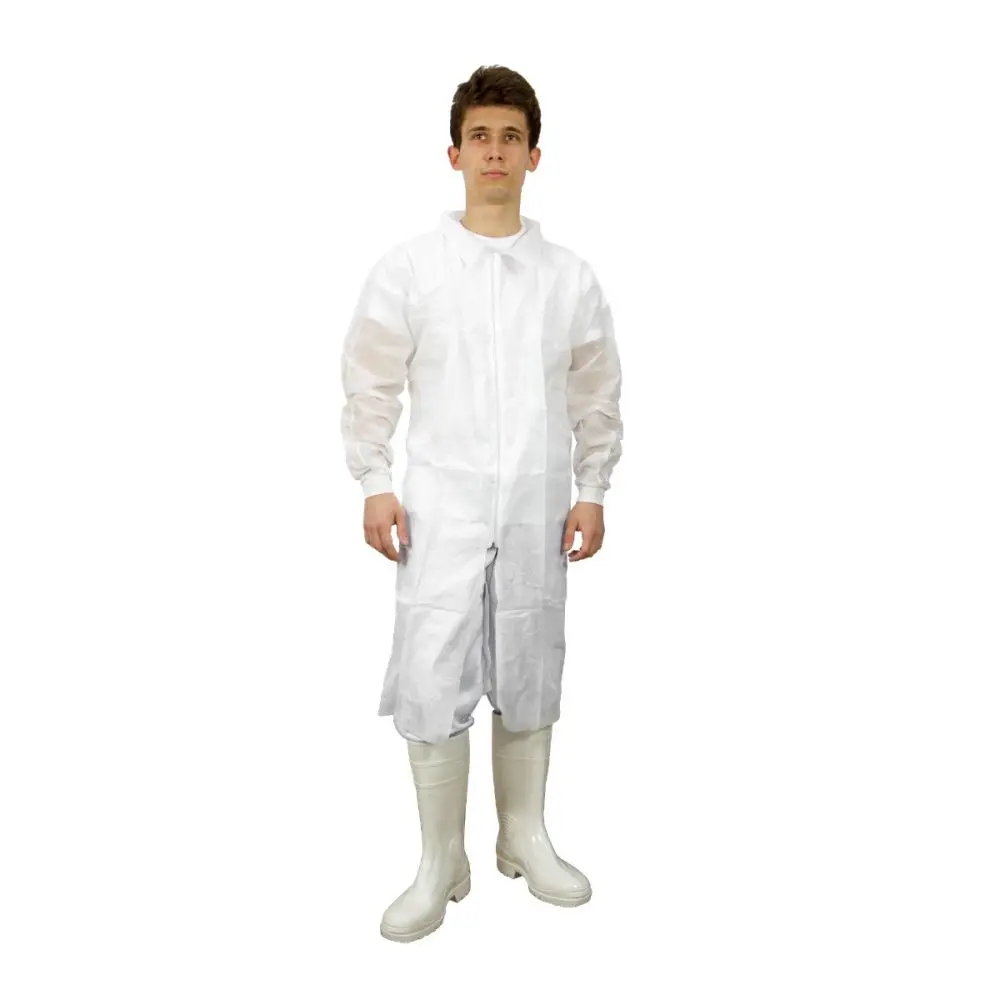 Halat de protectie tip laborator, cu fermoar, SMMS, alb, PRIMA, XL/XXL