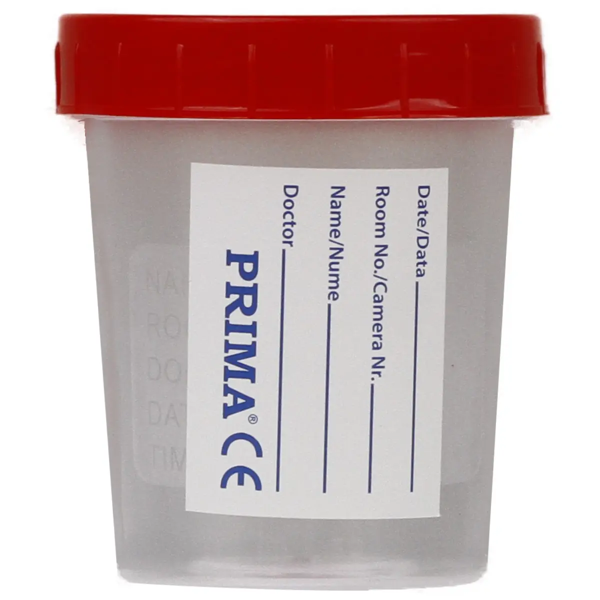 Recipient colectare urina steril 120 ml, PRIMA, capac rosu, polipropilena, transparent