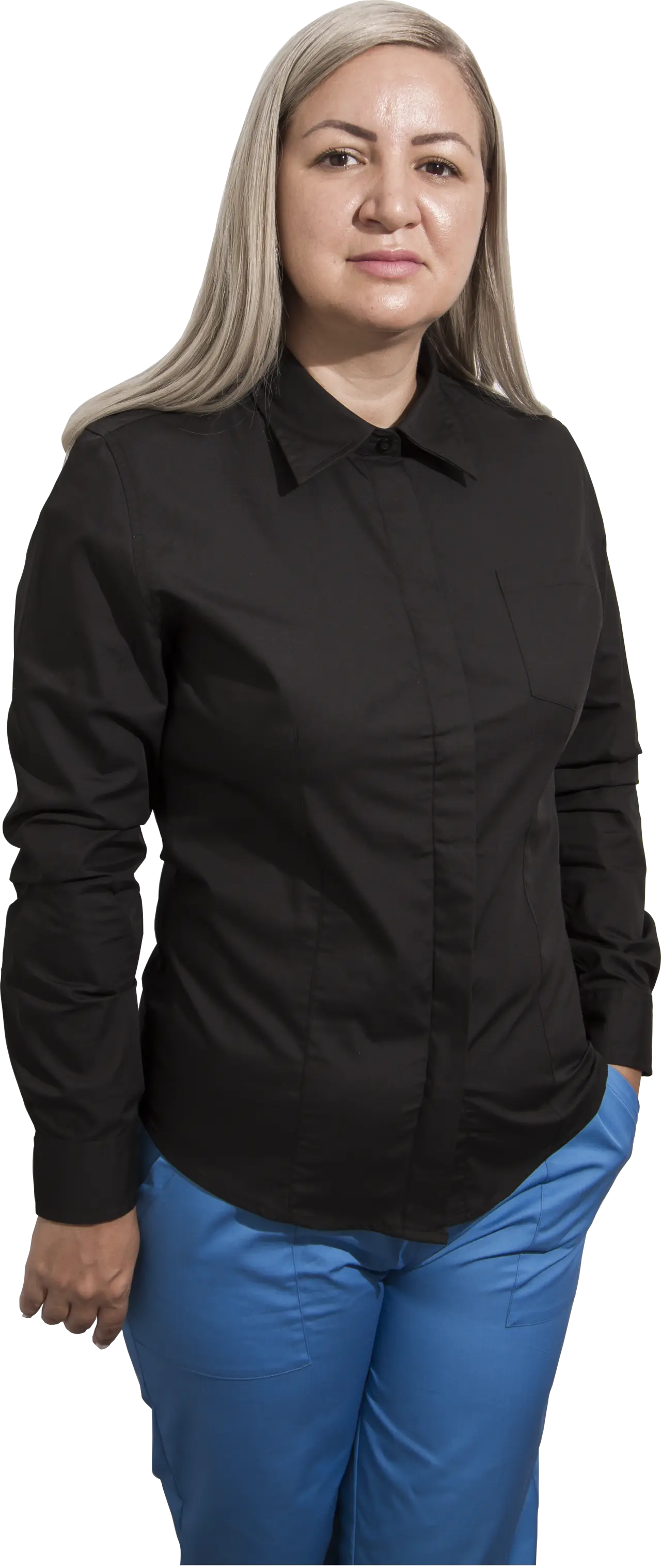 Camasa dama, cambrata, cu maneca lunga, neagra, S