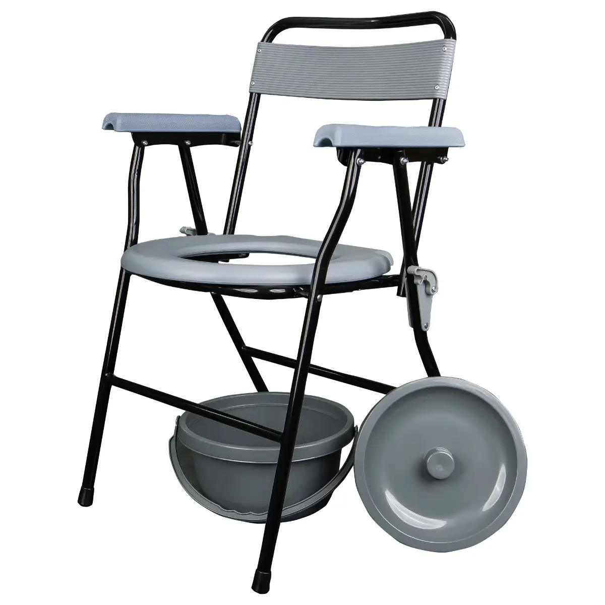 Scaun toaleta pliabil JL899, cu recipient WC detasabil, cotiere si spatar, max 100 kg