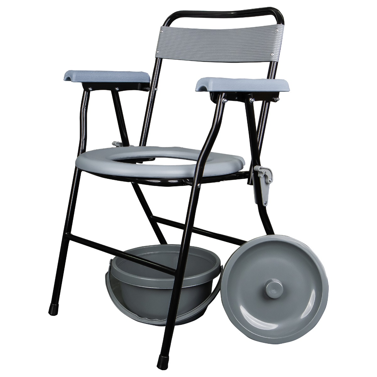Scaun toaleta pliabil JL899, cu recipient WC detasabil, cotiere si spatar, max 100 kg