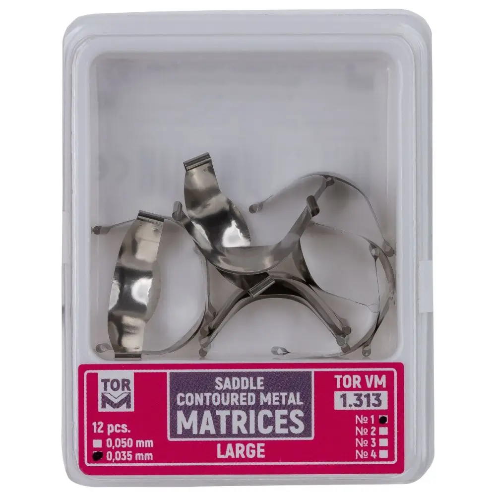 Matrici dentare metalice conturate tip sa, cu bordura, otel inoxidabil, 35 microni, marimi S/M/L, set 12 bucati