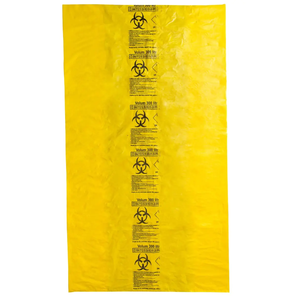 Saci galbeni pericol biologic 300L BIOHAZARD ADR, 60 microni, 50 bucati - saci deseuri medicale certificati
