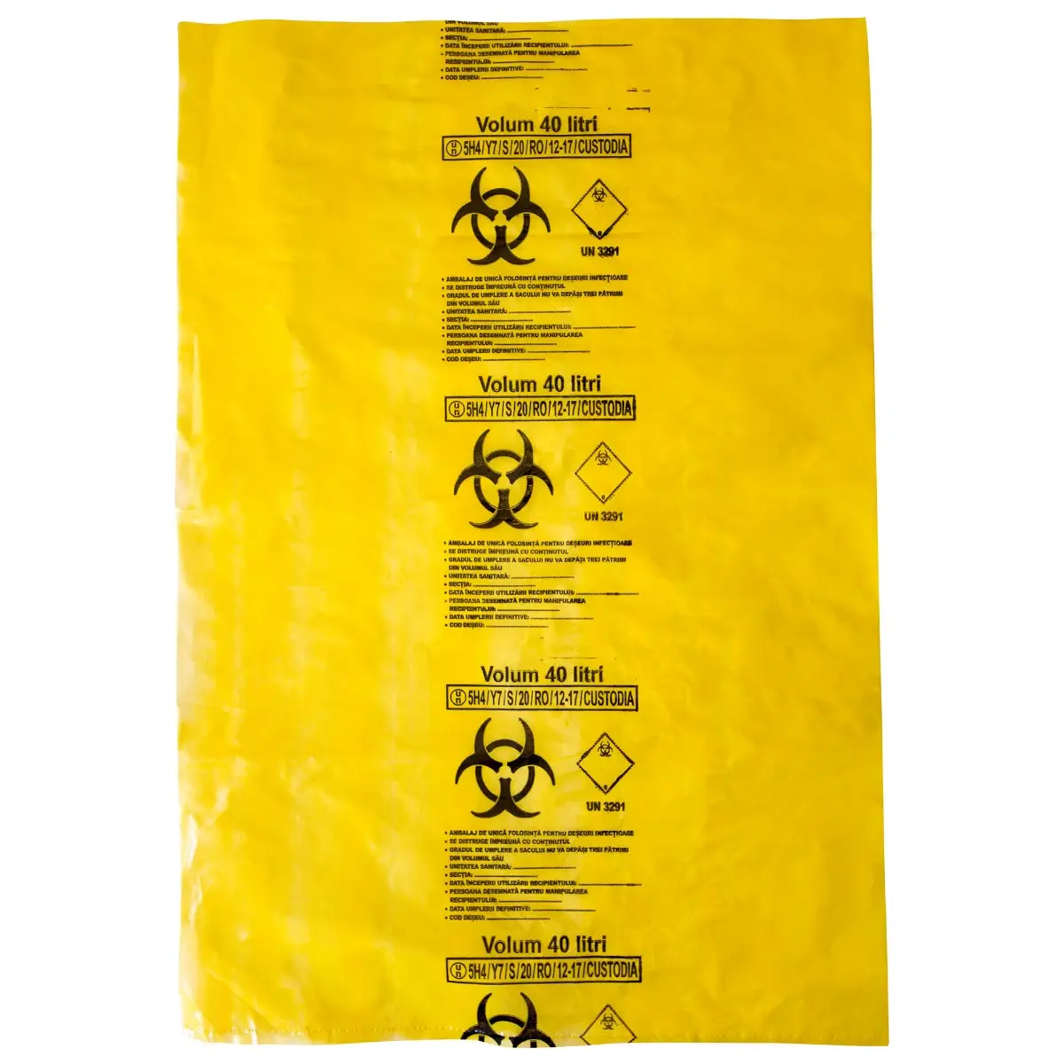 Saci galbeni pericol biologic 40L BIOHAZARD ADR, 50 microni, 50 bucati - saci deseuri medicale certificati