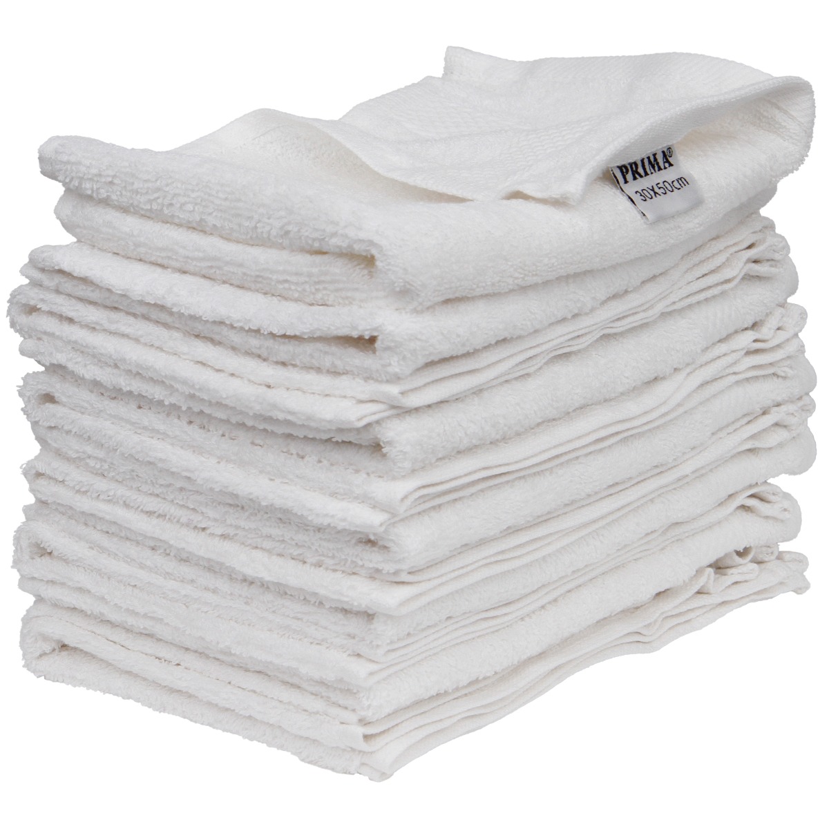 Set 12 prosoape baie, PRIMA, bumbac 100%, 30x50cm, 450g/m2, albe