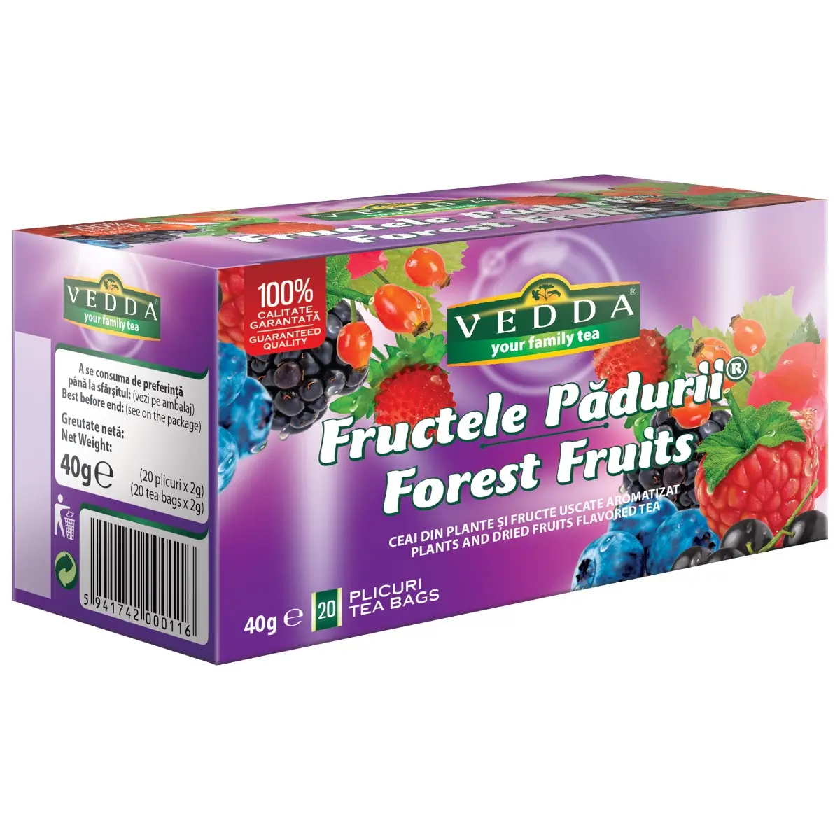 Ceai fructe de padure VEDDA 40g, antioxidant si aromat, 20 plicuri