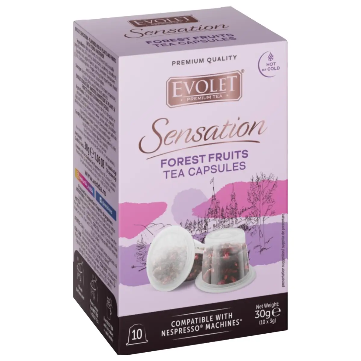 Capsule Ceai Fructe de Padure Evolet Sensation 30g, Compatibile cu Aparate Nespresso, 10 bucati