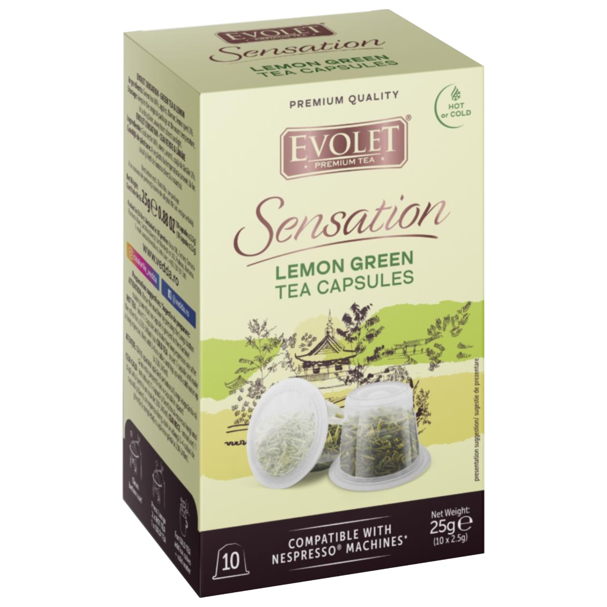 Capsule Ceai Verde cu Lamaie Evolet Sensation 25g,  Compatibile cu Aparate Nespresso, 10 bucati