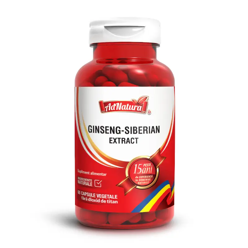 Ginseng Siberian extract 4:1, 350mg, pentru circulatie, imunitate, energie fizica si mentala, Ad Natura, 60 capsule