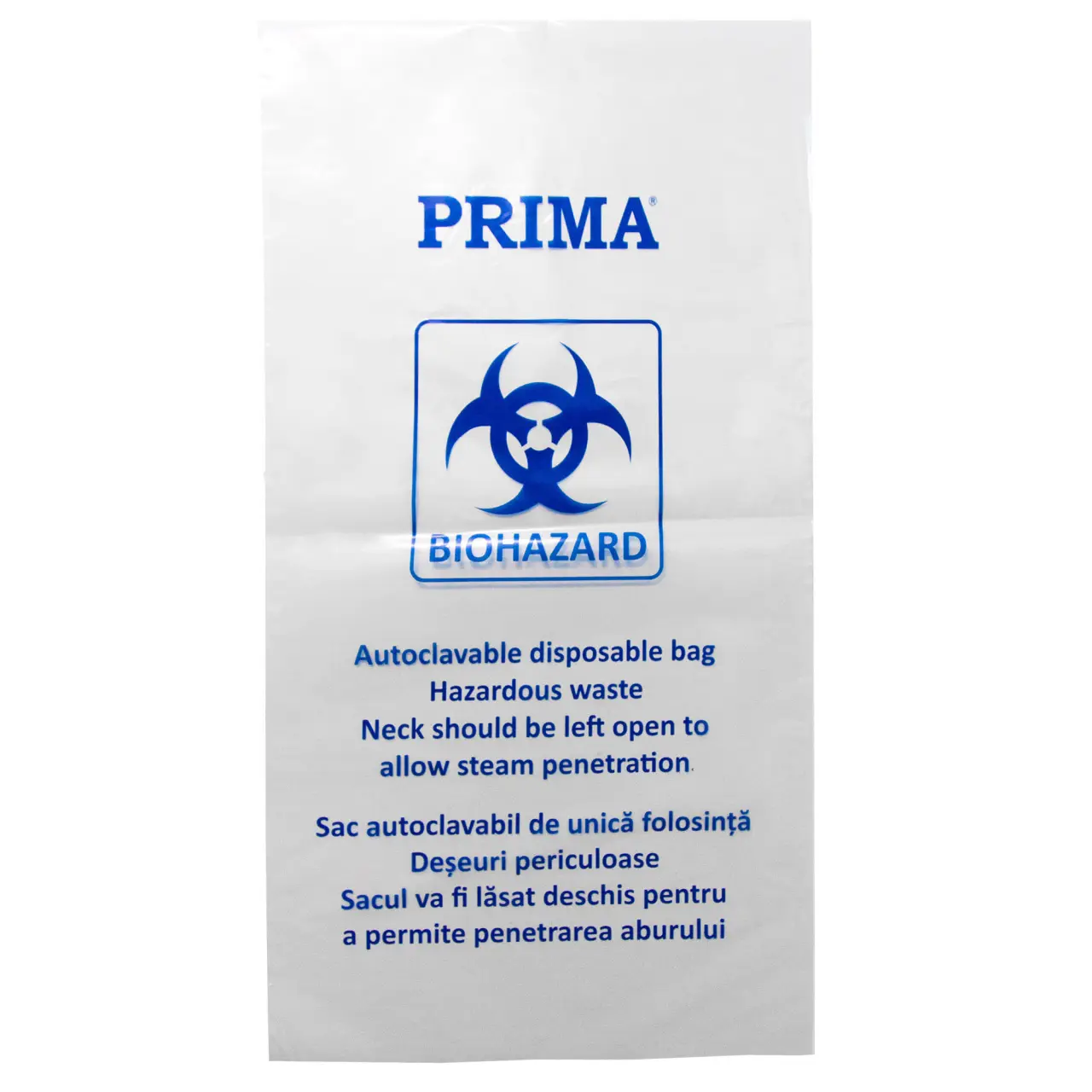 Saci transparenti autoclavabili 27L din polietilena, cu semn BIOHAZARD, 30x60cm, rezistenti la 134°C - saci deseuri medicale si pericol biologic, set 20 buc