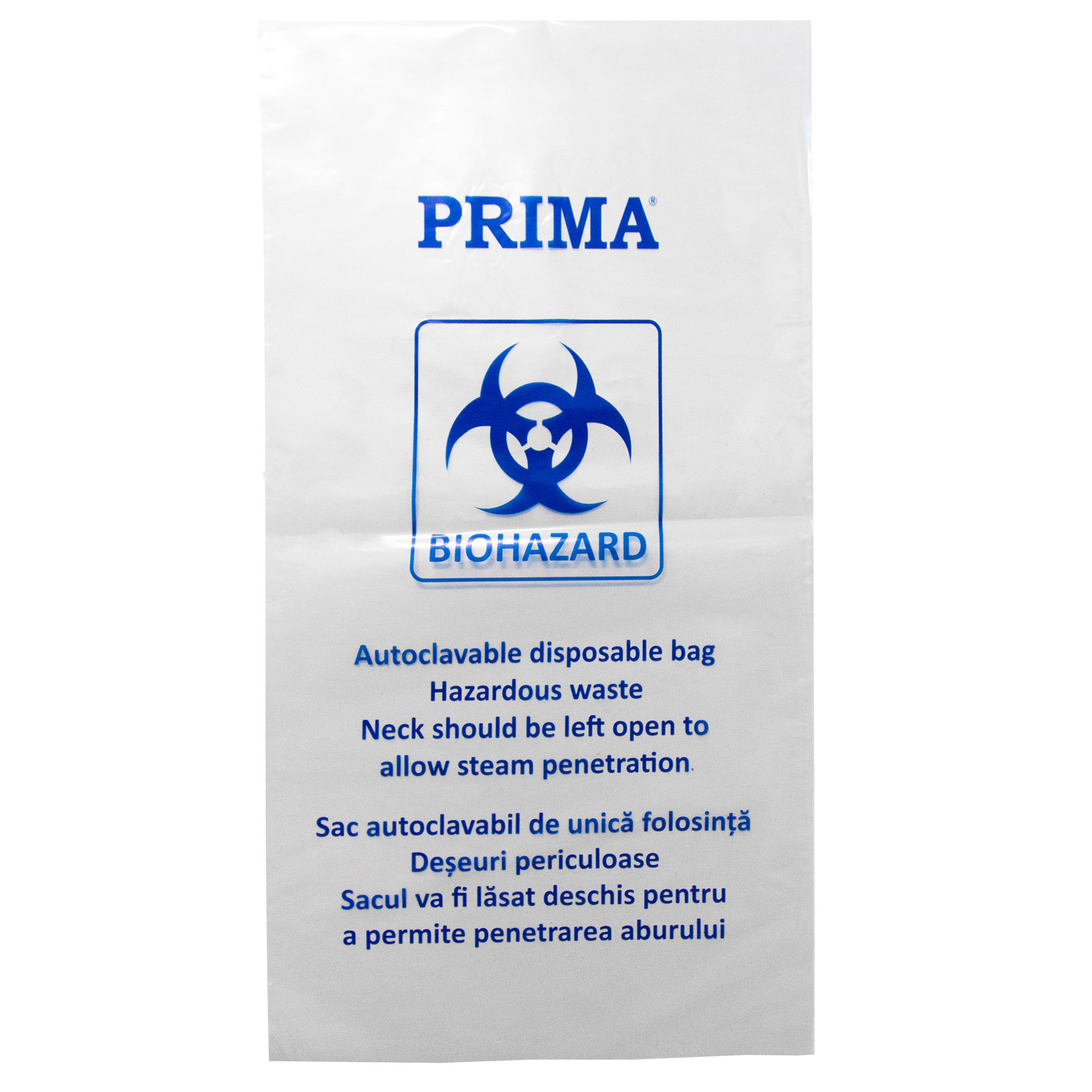 Saci transparenti autoclavabili 45L din polietilena, cu semn BIOHAZARD, 40x75cm, rezistenti la 134°C - saci deseuri medicale si pericol biologic, set 20 buc