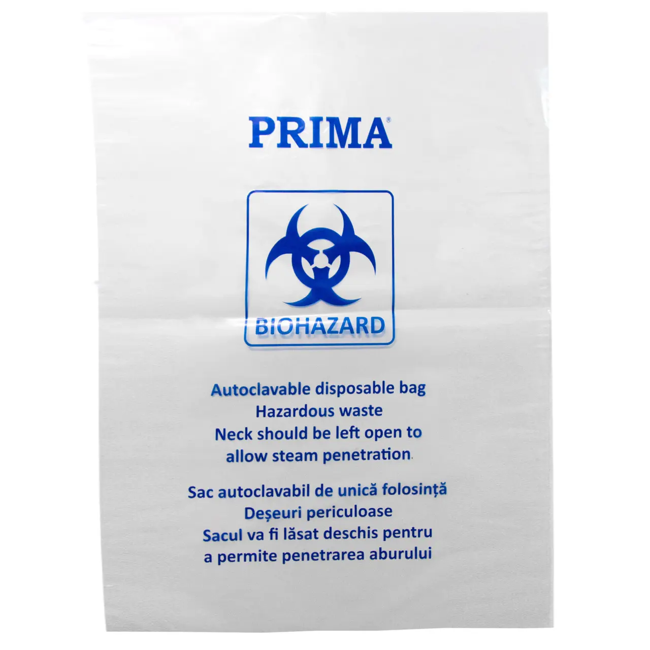Saci transparenti autoclavabili 68L din polietilena, cu semn BIOHAZARD, 60x75cm, rezistenti la 134°C - saci deseuri medicale si pericol biologic, set 10 buc