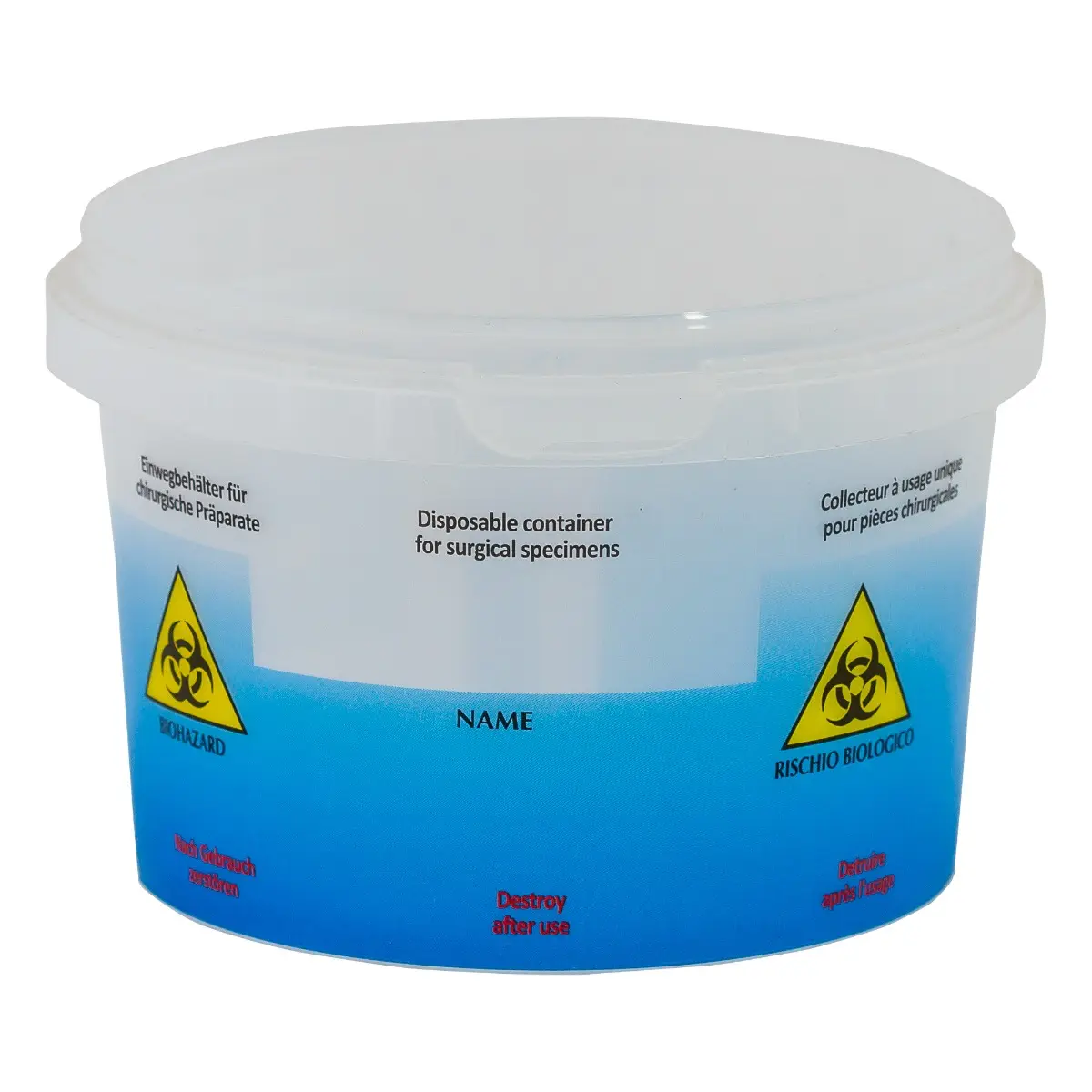 Recipient plastic 500 ml pentru probe anatomie patologica din polipropilena, biologic periculos, alb/albastru
