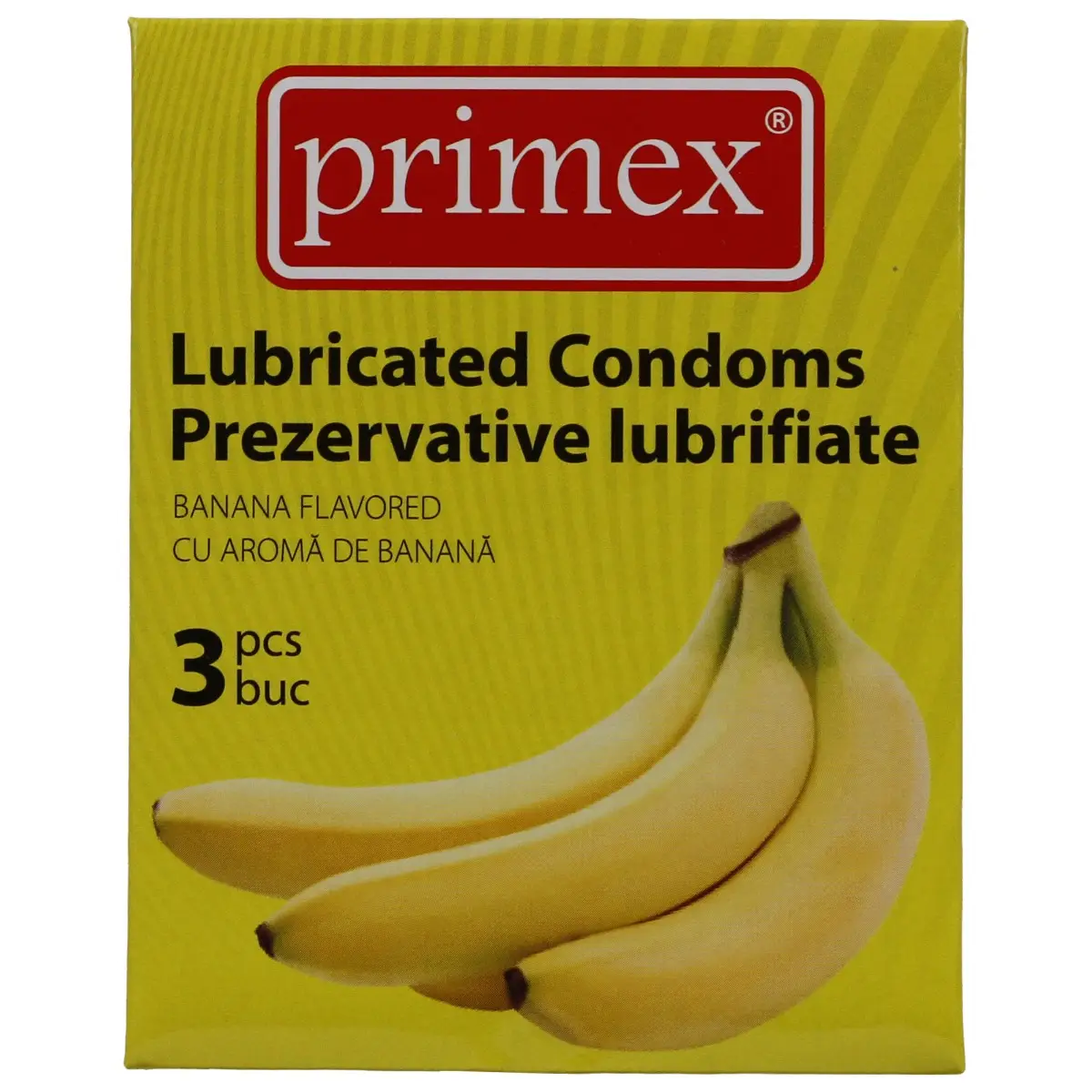 Prezervative cu aroma de banane, PRIMEX, din latex, transparente, 144 bucati
