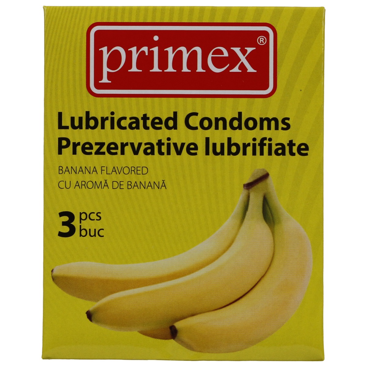Prezervative cu aroma de banane, PRIMEX, din latex, transparente, 144 bucati