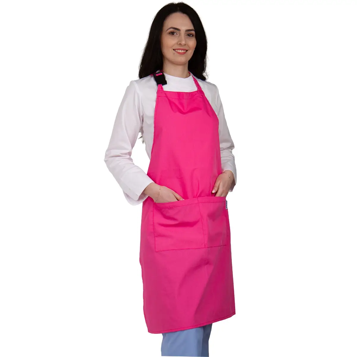 Sort de bucatarie lung PRIMA roz deschis, 75x90 cm, cu buzunare frontale si bretele reglabile