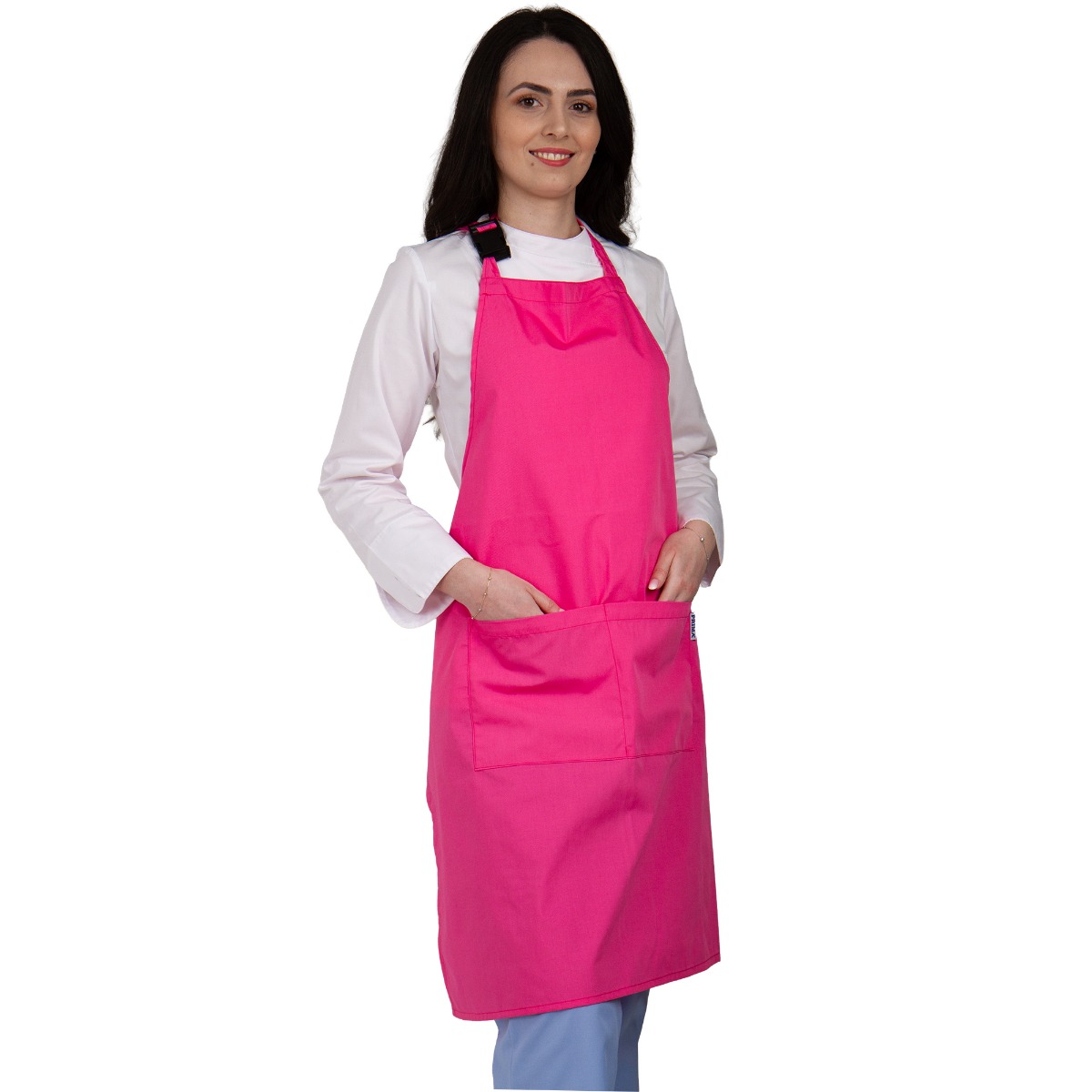 Sort de bucatarie lung PRIMA roz deschis, 75x90 cm, cu buzunare frontale si bretele reglabile