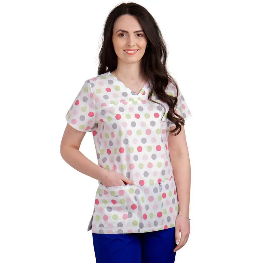 Bluza dama TINA Imprimeu buline roz/verzi - Uniforma Medicala