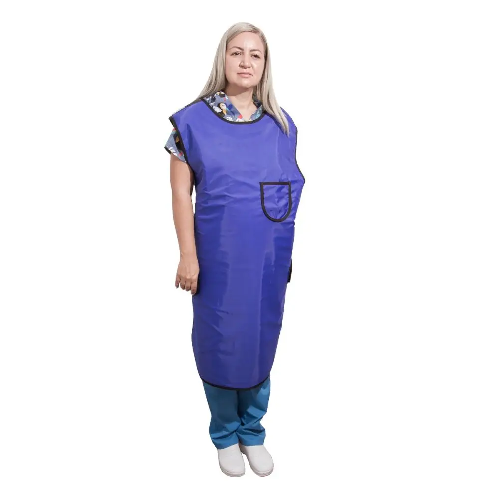 Sort radioprotectie frontala cu plumb 0.50 mm Pb, albastru, inchidere scai, marimi S-XL