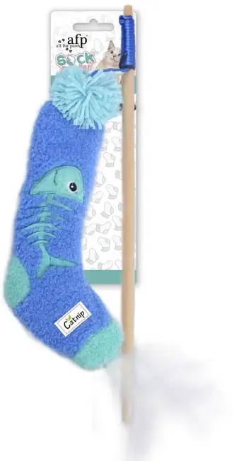 ALL FOR PAWS Cat Socks Baghetă jucărie pentru pisici, şosetă peşte,122x8.5x5.5cm