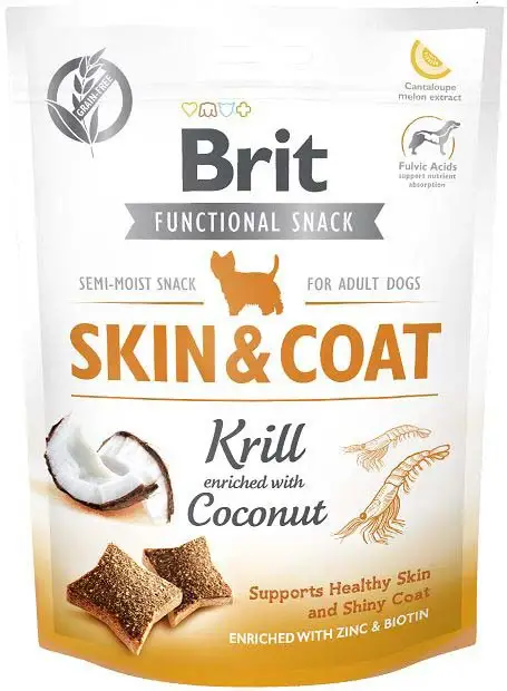 BRIT Functional Snack Skin&Coat, recompensă pentru câini, Krill 150g
