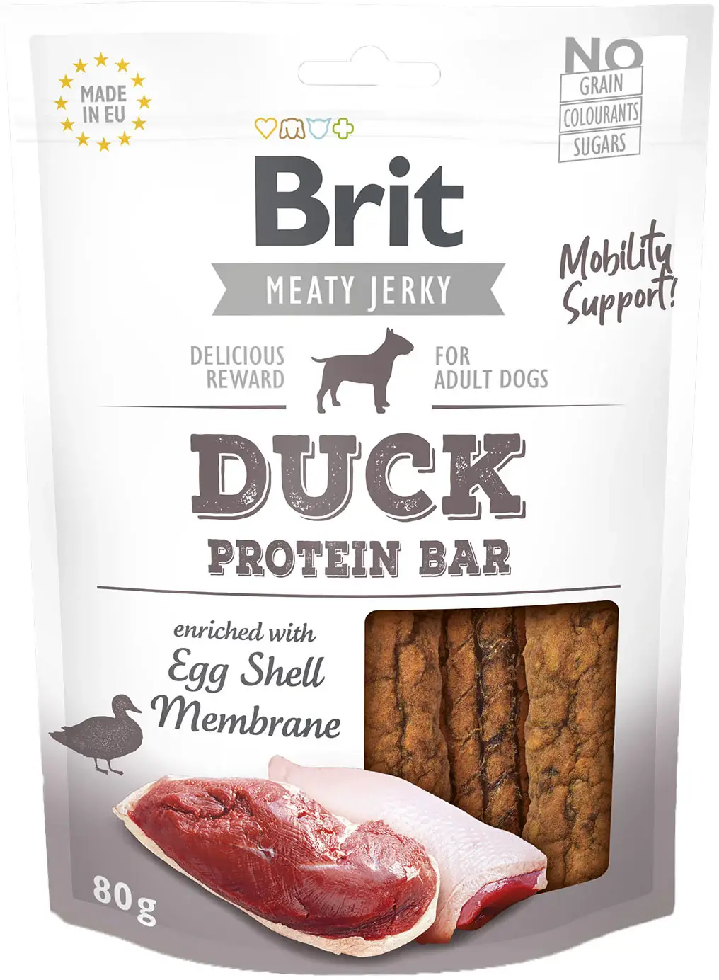 BRIT Jerky Recompensă pentru câini, Baton proteic, cu Raţă 80g