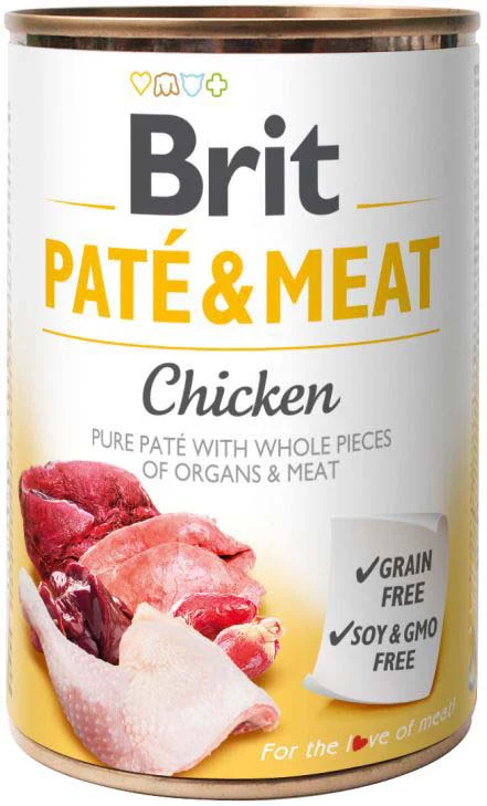 BRIT PATE & MEAT Conservă cu bucăţi de carne şi pate, cu Pui 400g