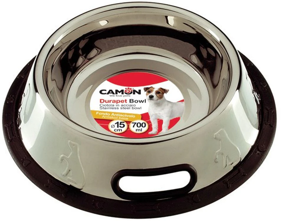 CAMON Castron inox pentru câini, stabil, cu bandă antiderapantă