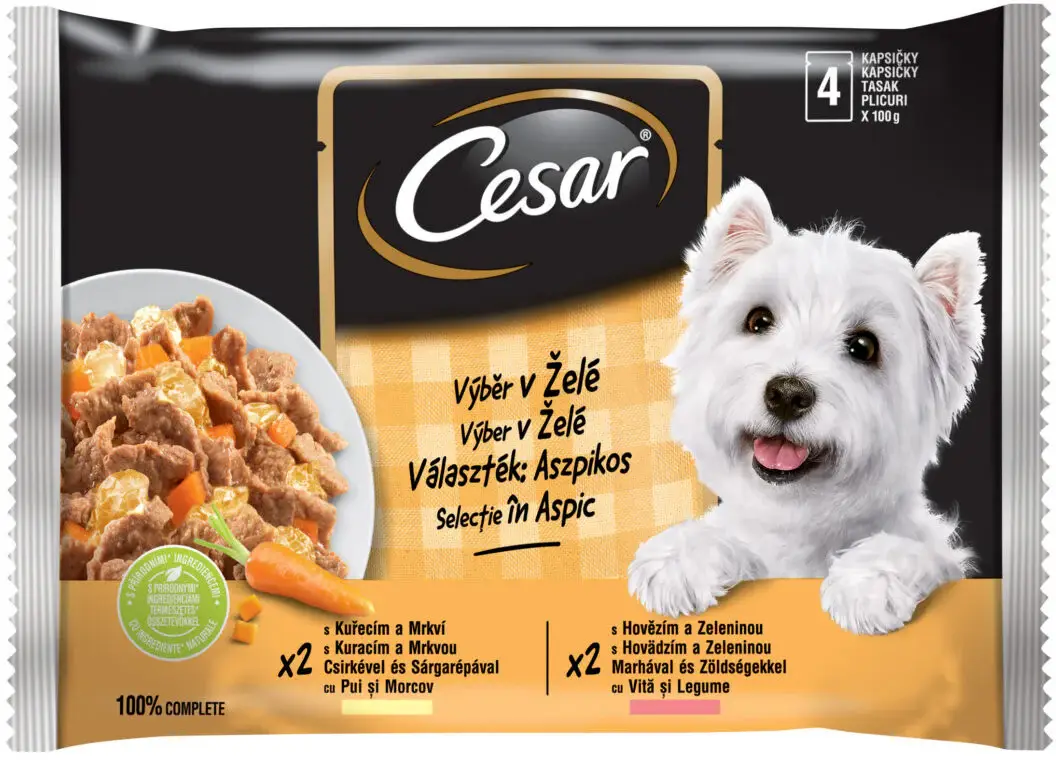CESAR Pachet plicuri pentru câini Selecţii în Aspic, Pui şi Vită 4x100g