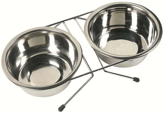 FLAMINGO Castroane pentru câini, Duo Dinner, din oţel inoxidabil, cu suport