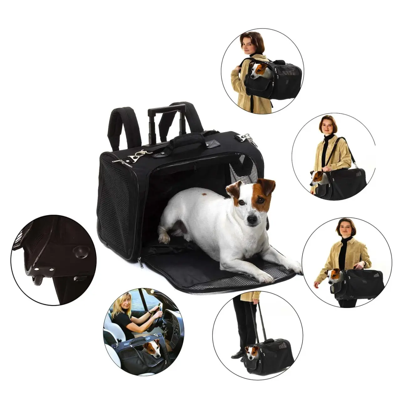 FLAMINGO Transportor cu roţi Smart Trolley ptr câini sub 15kg 52x26x34, Negru