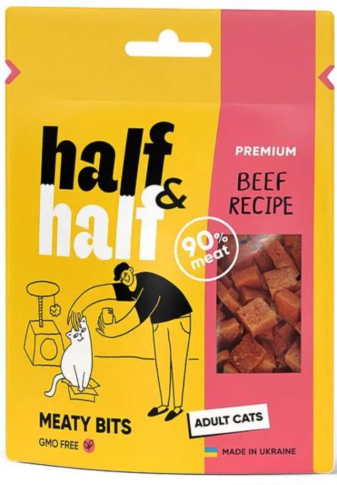 HALF&HALF Recompense pentru pisici, bucăţele cu Vită 50g