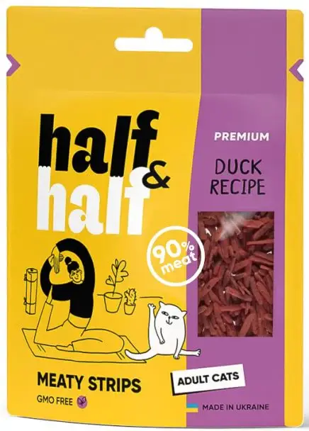 HALF&HALF Recompense pentru pisici, fâşii cu Raţă 50g