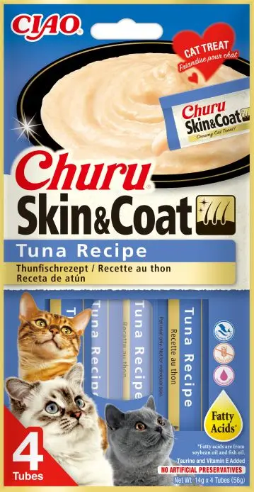 INABA CHURU Recompensă pt. pisici, Baton cu Ton, Pachet cu 4 bucăţi x 15g