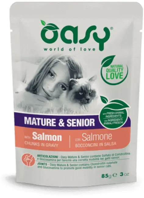 OASY Chunks in Gravy Plic pentru pisici SENIOR, cu Somon 85g