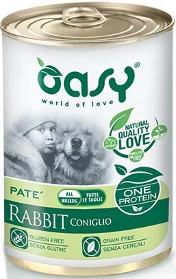OASY ONE Conservă monoprot. pentru câini, Ad. Medium/Large, Pate cu Iepure 400g