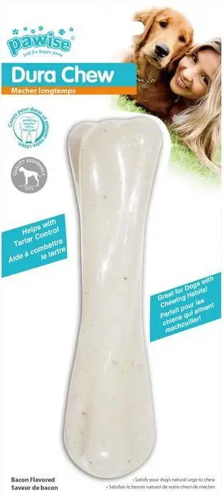 PAWISE Jucărie pentru câini, Os din plastic, cu aromă de Bacon 16,5cm, 1 buc