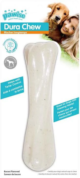 PAWISE Jucărie pentru câini, Os din plastic, cu aromă de Bacon 16,5cm, 1 buc