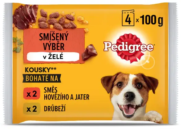 PEDIGREE Pachet plicuri pentru câini Adulţi, cu Vită şi Pasăre în aspic 4x100g