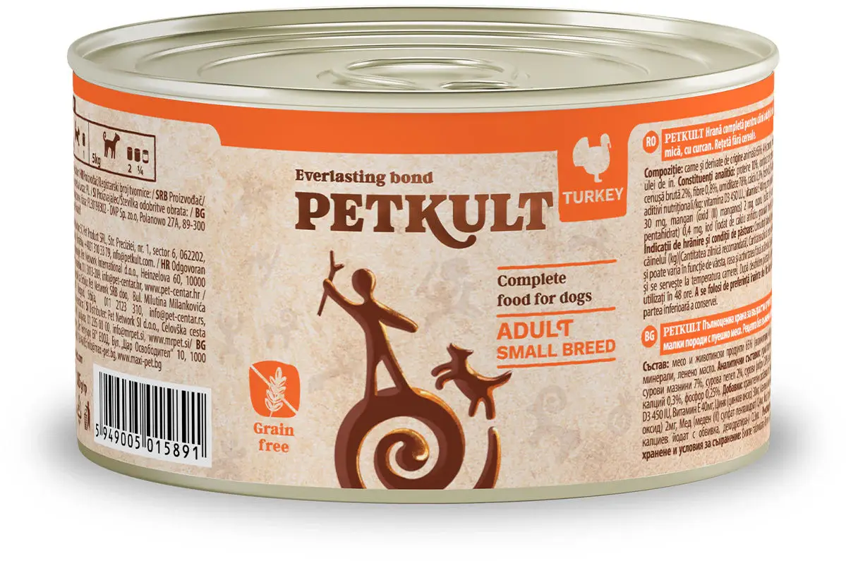 PETKULT Conservă pentru câini de talie mică, Curcan 185g