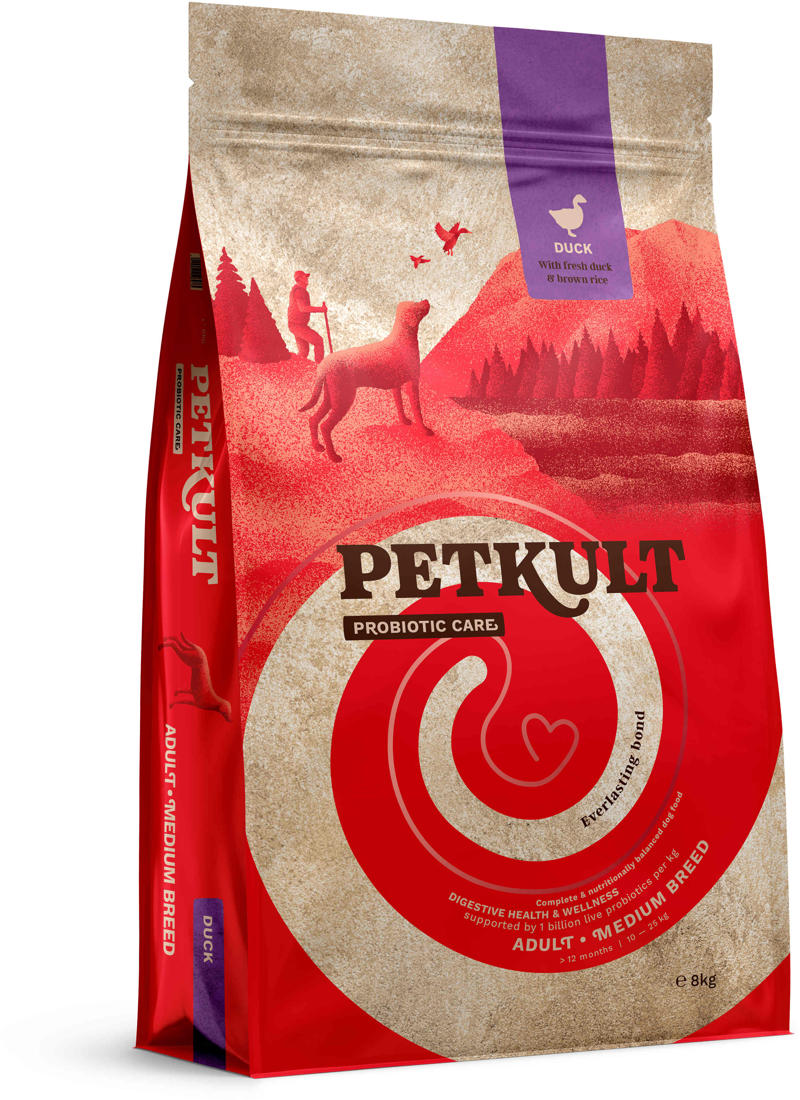PETKULT Probiotics Adult medium, talie medie, Raţă şi orez 8kg
