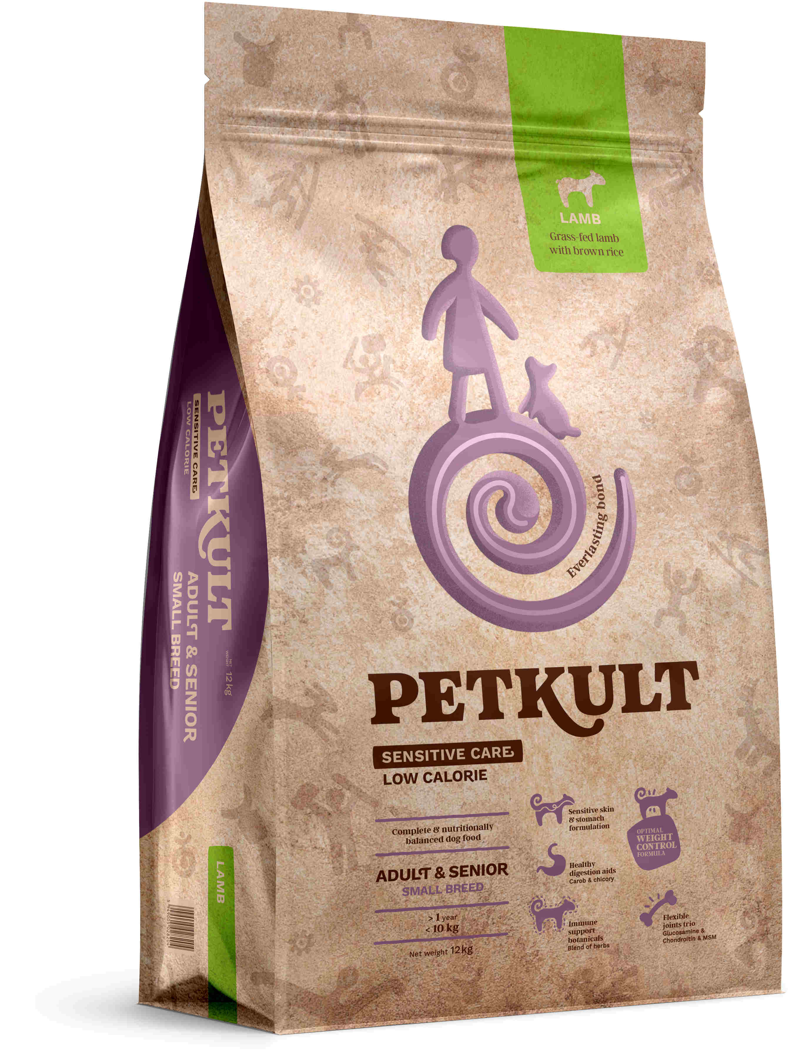 PETKULT Sensitive Low Callories Adult & SENIOR, talie mică, Miel/orez