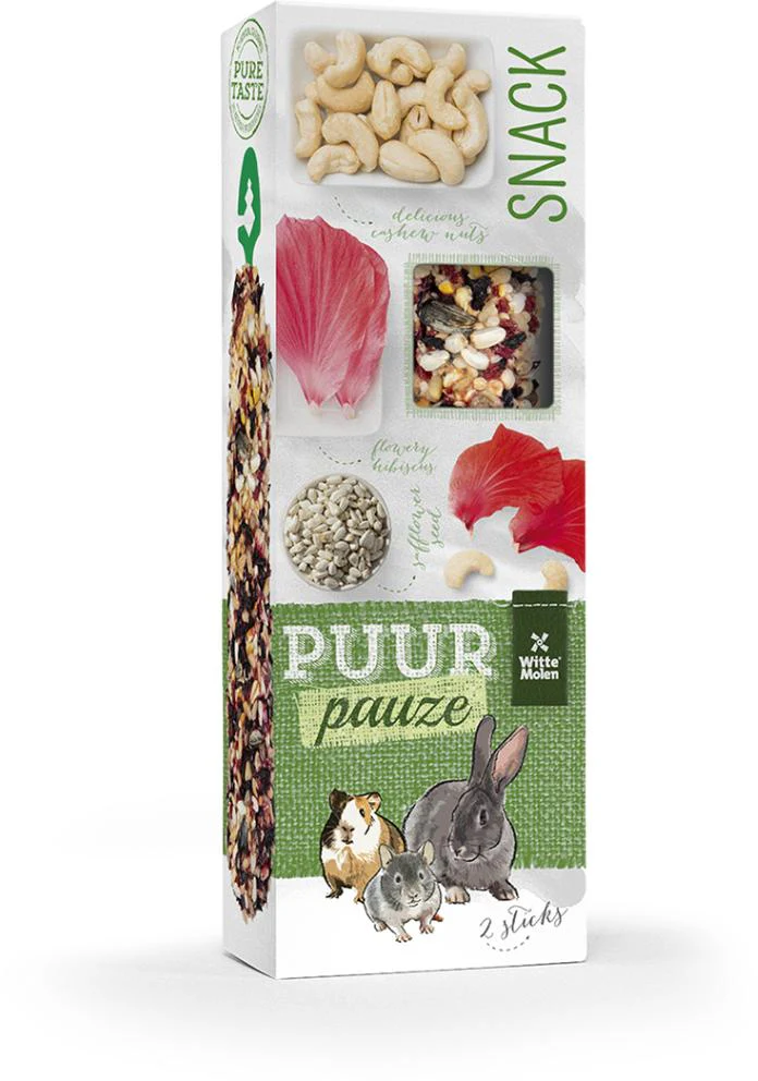 PUUR Pauze Snack pentru rozătoare, cu hibiscus şi caju, 2 bucăţi 110g