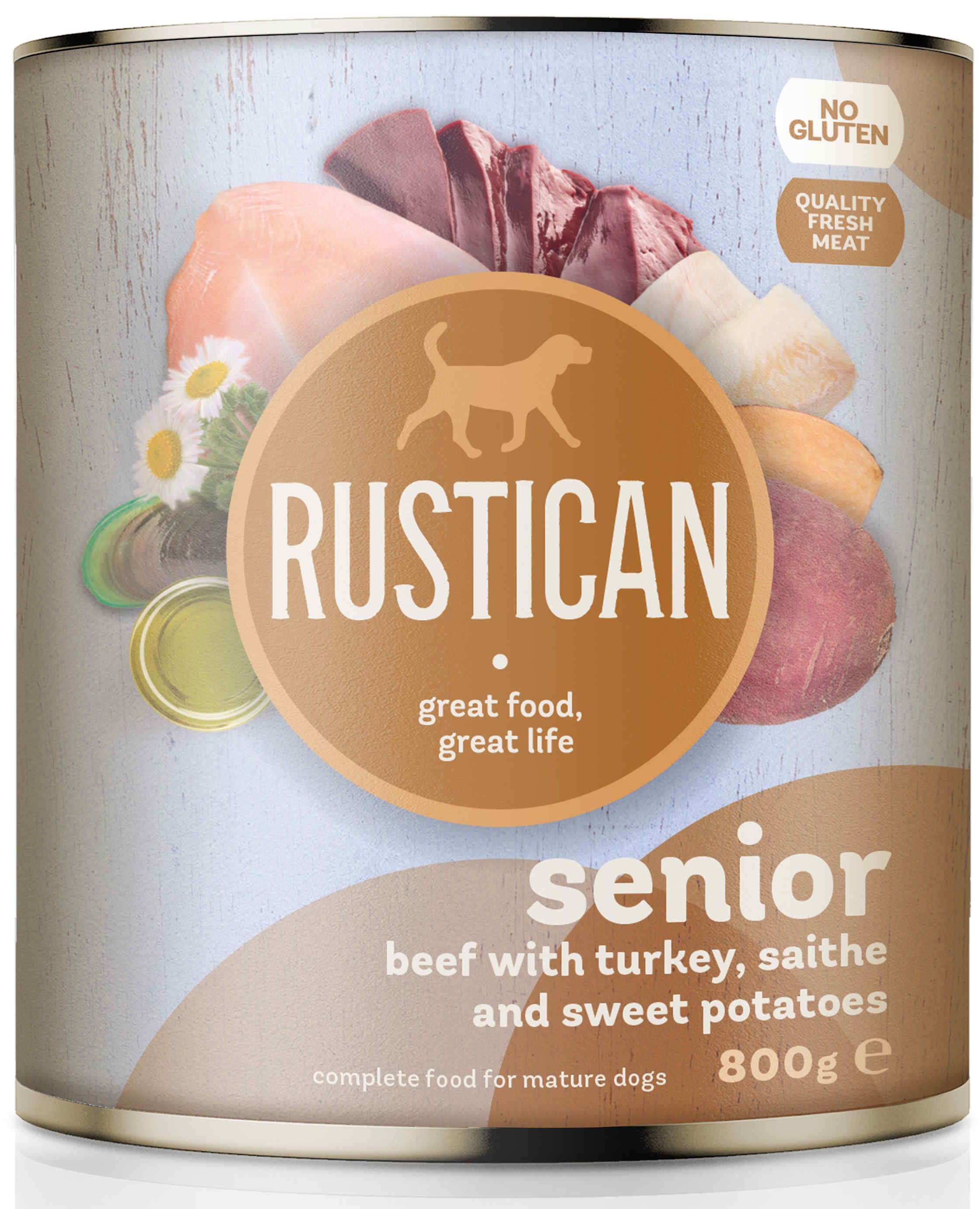 RUSTICAN SENIOR Vită, Curcan, Cod negru şi Cartofi dulci