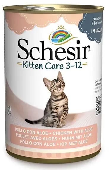 SCHESIR KITTEN Care 3-12 Conservă pentru pisicuţe, Pui cu Aloe Vera 140g