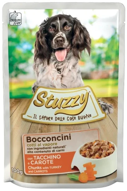 STUZZY Plic hrană umedă pentru câini, cu Curcan şi Morcovi 100g