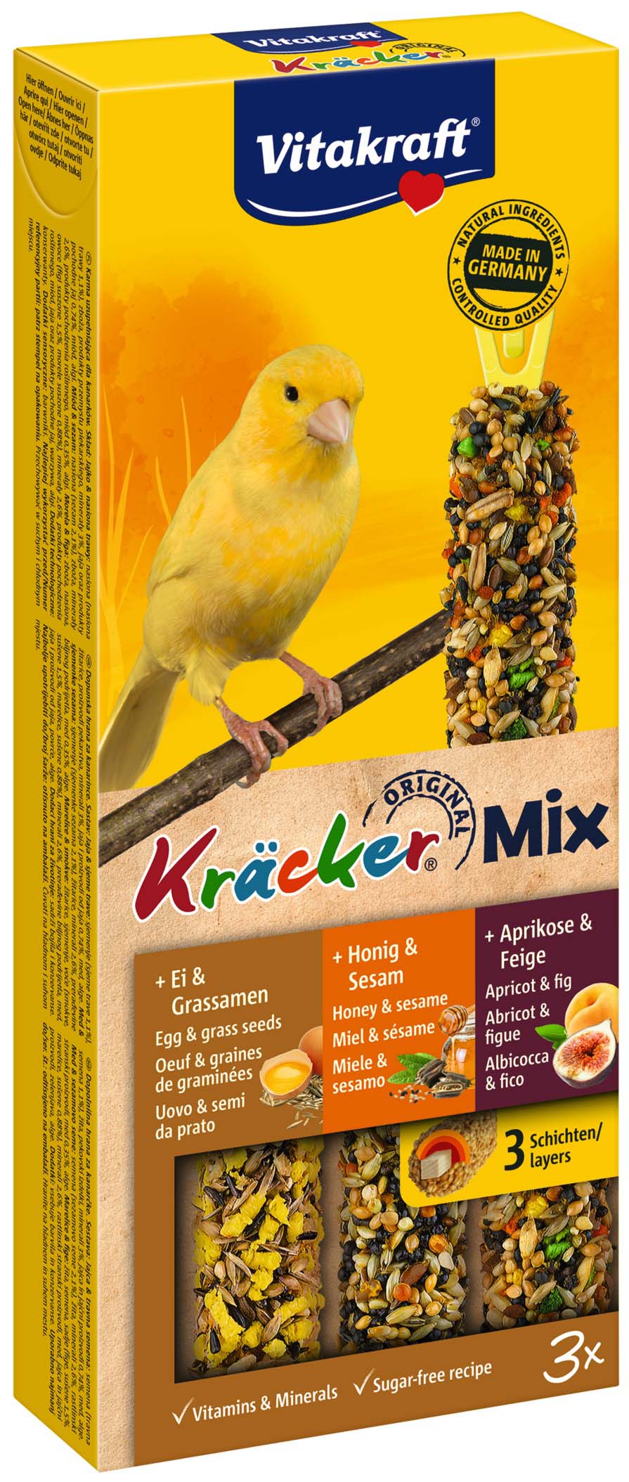 VITAKRAFT Baton pentru canari, cu Miere, Ou, Fructe 3 bucăţi, 80g
