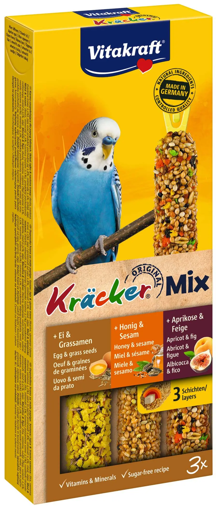 VITAKRAFT Baton pentru peruşi, Trio-Mix cu Ou, Fructe, Miere 3 bucăţi, 80g