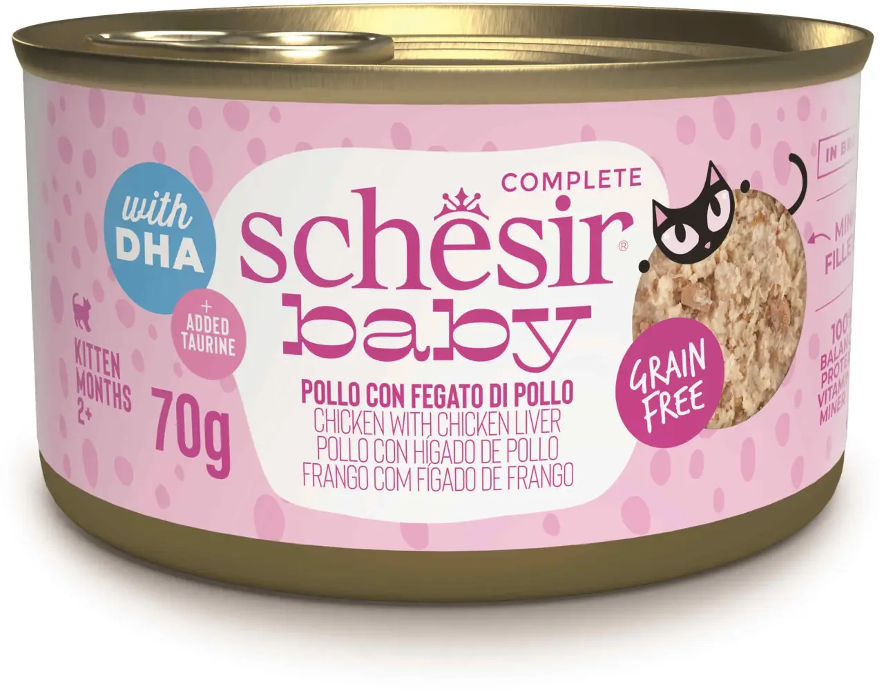 SCHESIR Baby Conservă pentru pisicuţe, Supă cu Pui şi Ficat 70g